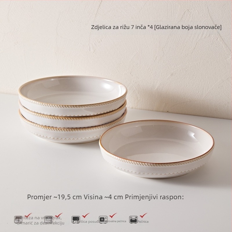 Porcelanski set za jelo u francuskom stilu — zdjele i tanjuri, jednobojni dizajn, pod-glazurni završni sloj, premium kvaliteta, 5-dijelni set