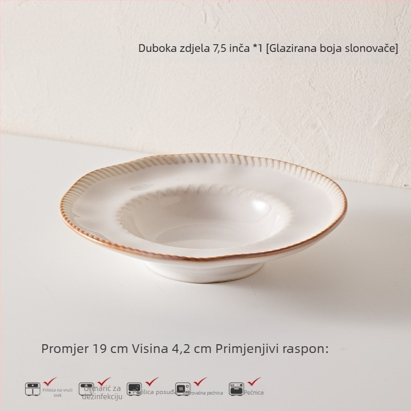 Porcelanski set za jelo u francuskom stilu — zdjele i tanjuri, jednobojni dizajn, pod-glazurni završni sloj, premium kvaliteta, 5-dijelni set