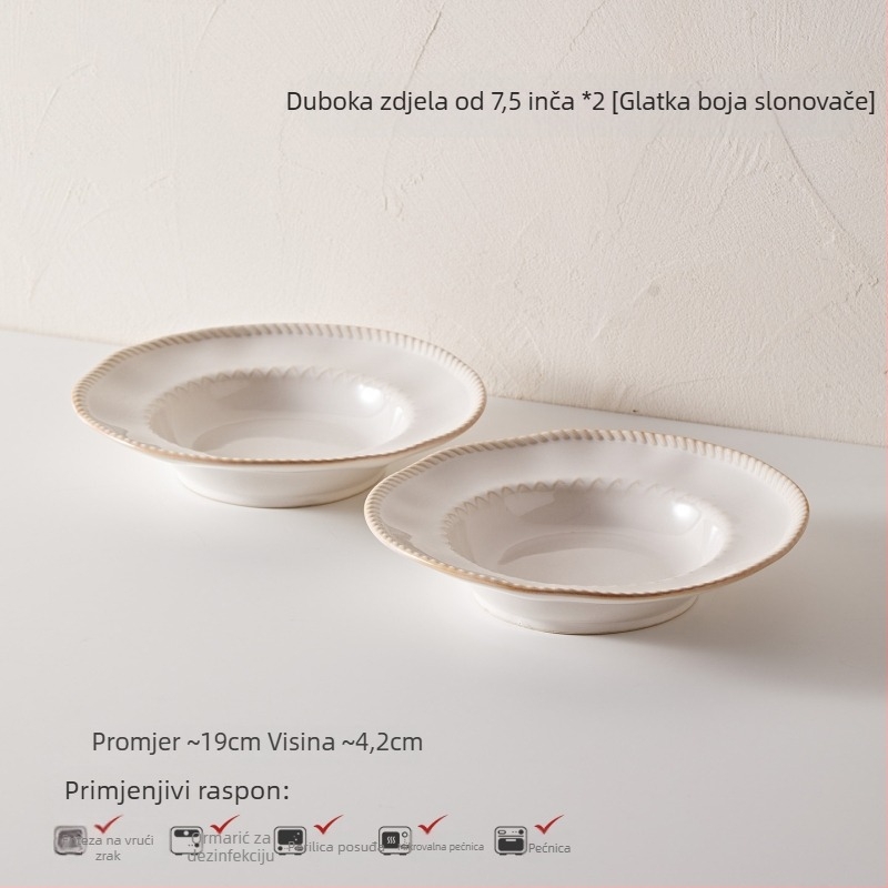 Porcelanski set za jelo u francuskom stilu — zdjele i tanjuri, jednobojni dizajn, pod-glazurni završni sloj, premium kvaliteta, 5-dijelni set
