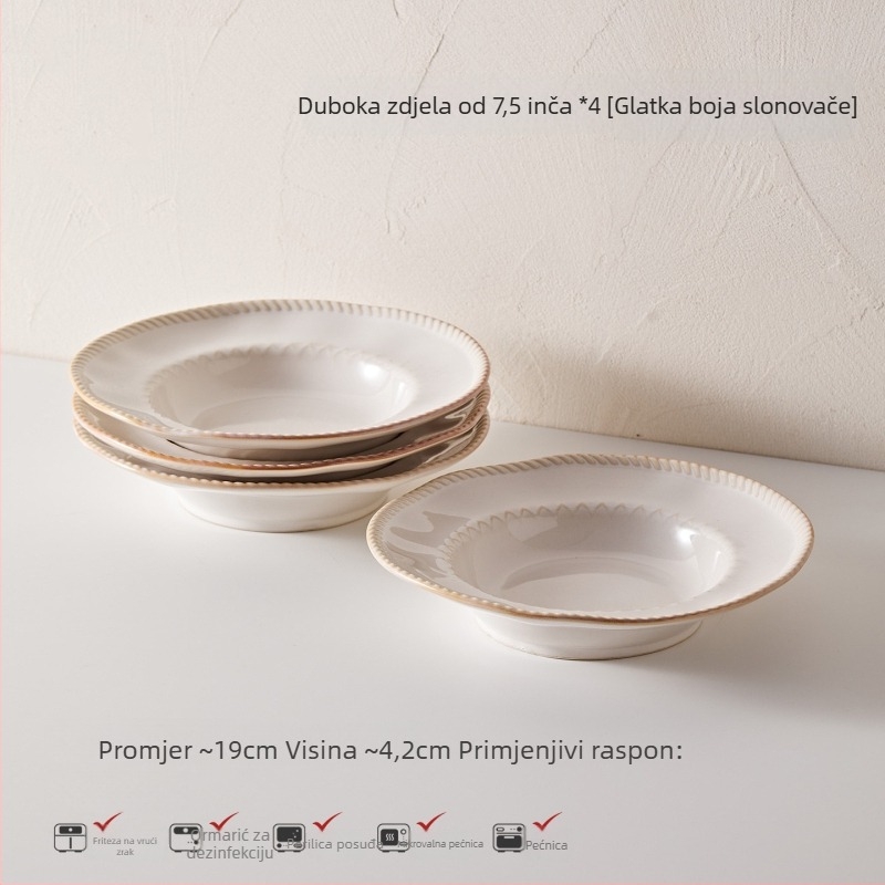 Porcelanski set za jelo u francuskom stilu — zdjele i tanjuri, jednobojni dizajn, pod-glazurni završni sloj, premium kvaliteta, 5-dijelni set