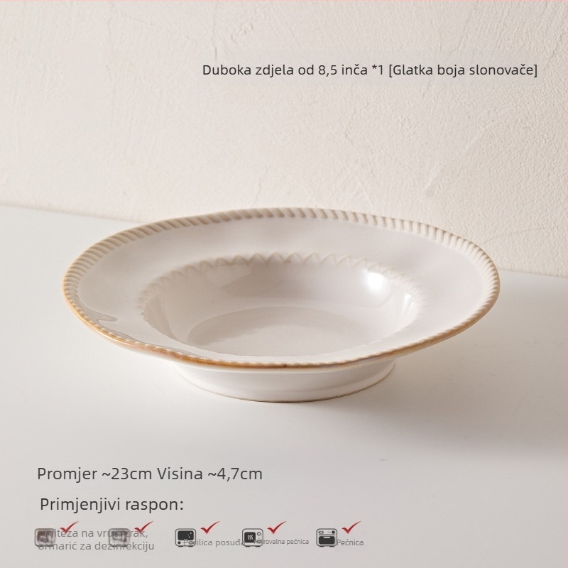 Porcelanski set za jelo u francuskom stilu — zdjele i tanjuri, jednobojni dizajn, pod-glazurni završni sloj, premium kvaliteta, 5-dijelni set