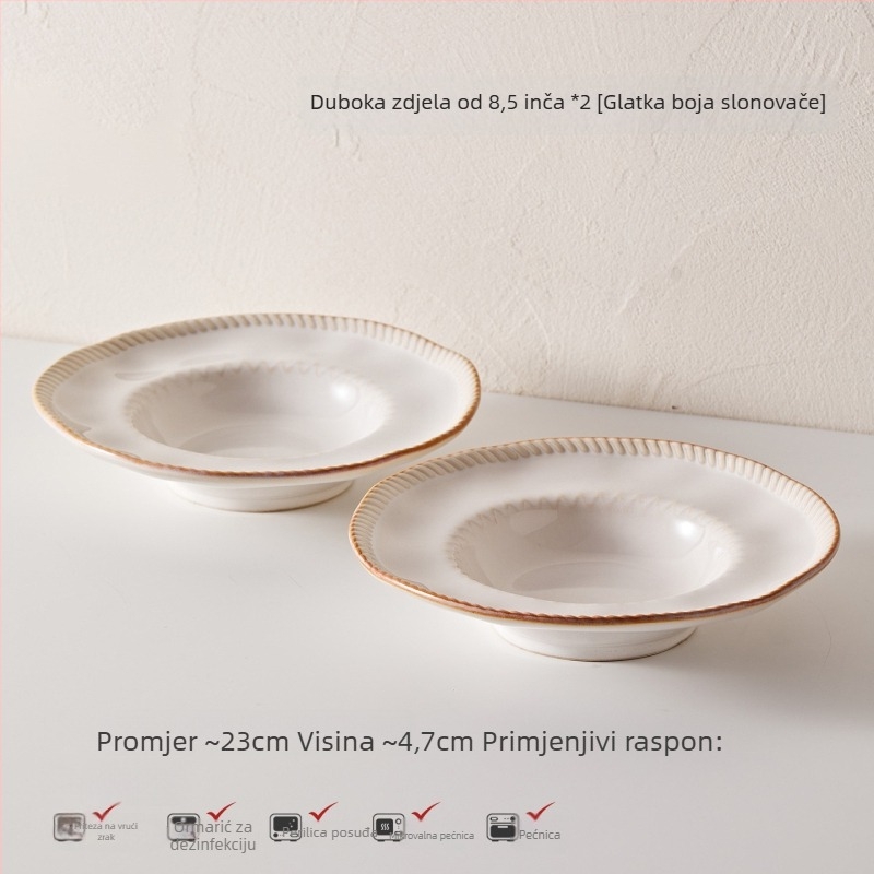 Porcelanski set za jelo u francuskom stilu — zdjele i tanjuri, jednobojni dizajn, pod-glazurni završni sloj, premium kvaliteta, 5-dijelni set
