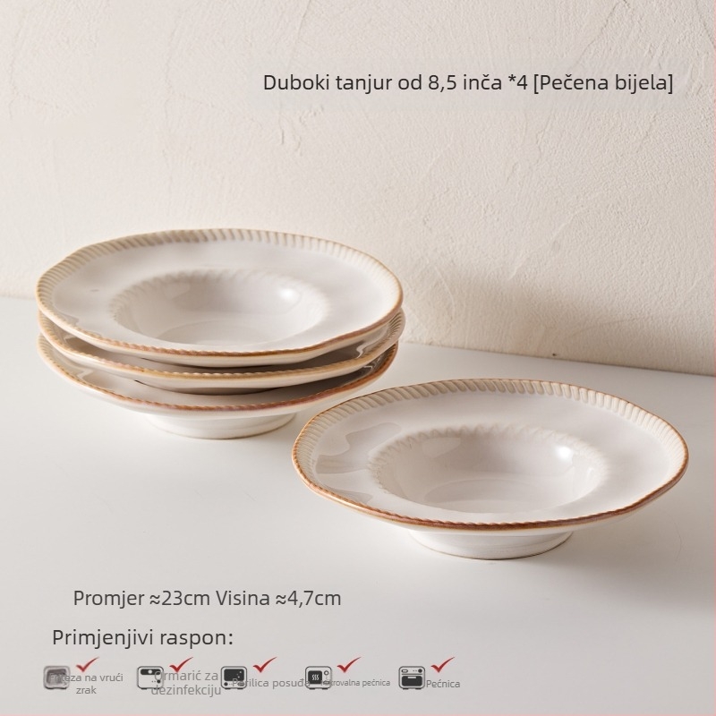 Porcelanski set za jelo u francuskom stilu — zdjele i tanjuri, jednobojni dizajn, pod-glazurni završni sloj, premium kvaliteta, 5-dijelni set