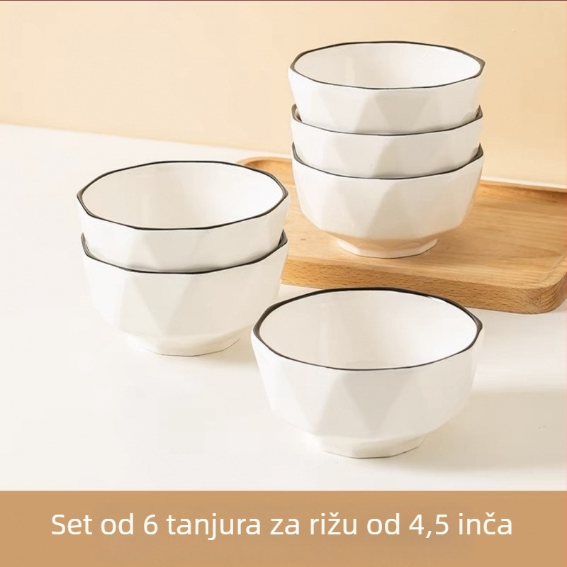 Šesterokutni keramički set tanjura i zdjela, ravni tanjuri, uzorak See details, stil nacionalnog trenda