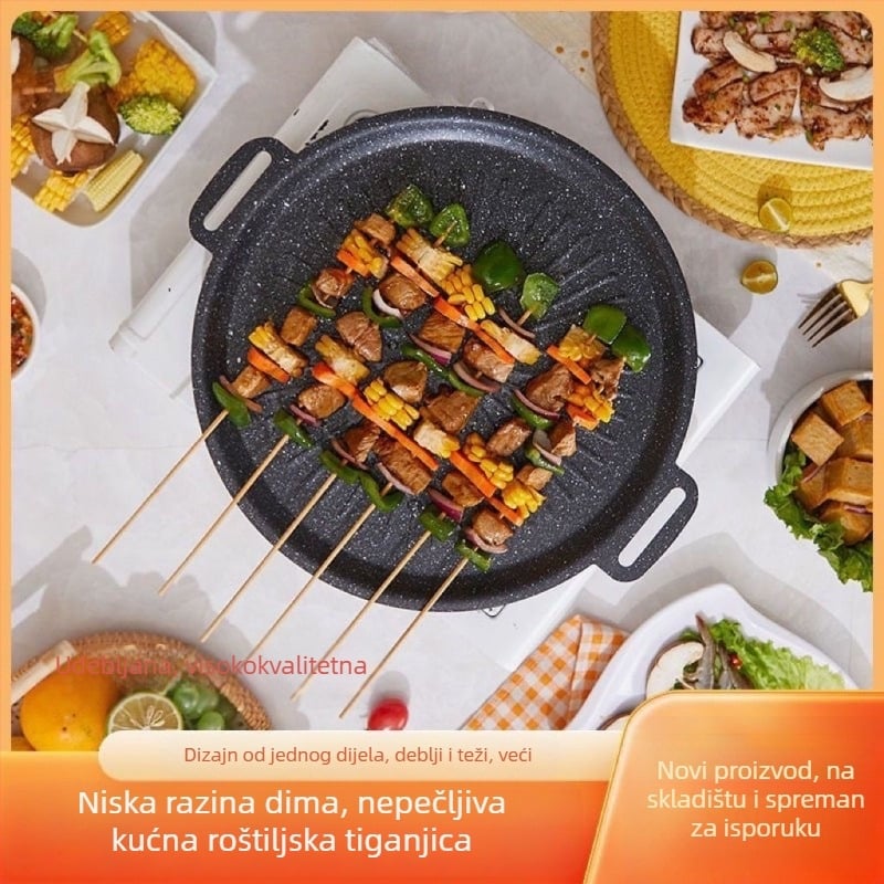 Vanjski okrugli grill tiganj od legure, prešana konstrukcija, non-stick, jednostavno za čišćenje