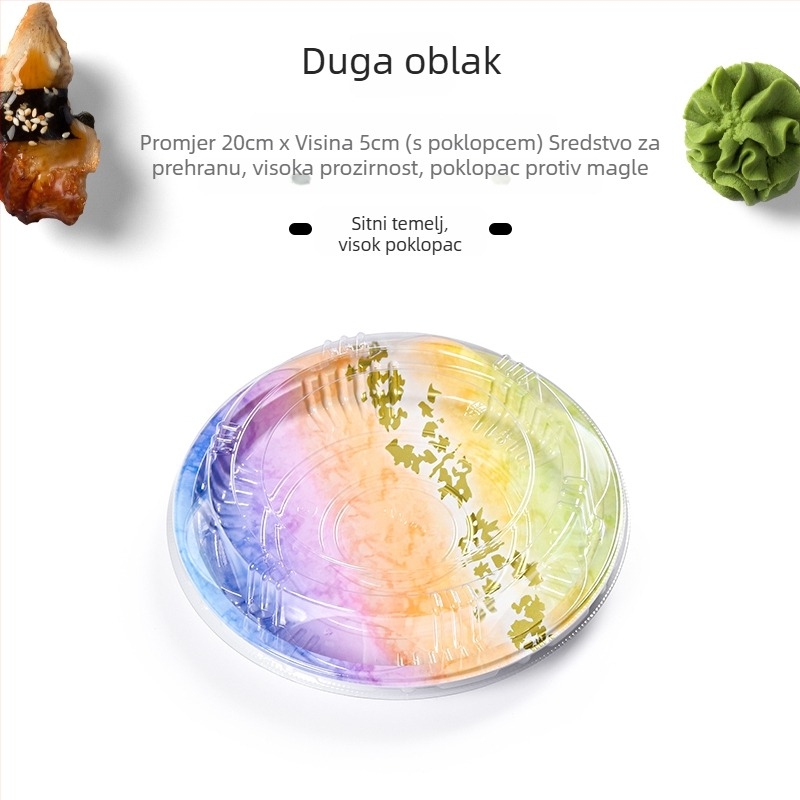 Okrugla kutija za sushi za sashimi i dostavu lososa – jednokratna, materijal: degradabilan, ispis logotipa moguć, mikrovalna pećnica nije dostupna, biološki razgradivo: Ne