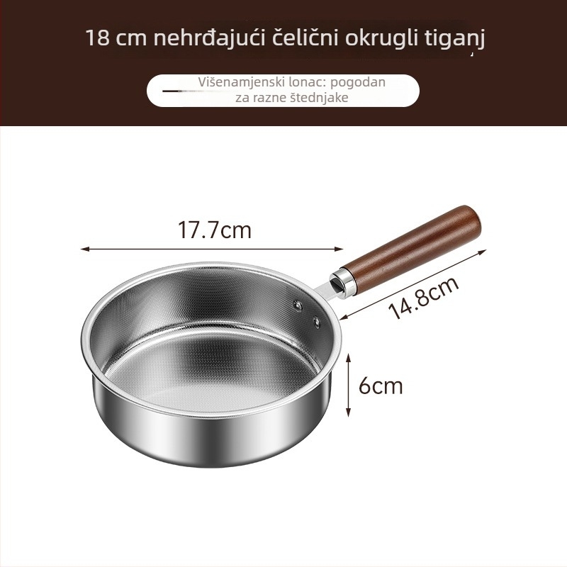 Kvadratni tiganj od 304 nehrđajućeg čelika s nelepljivim premazom, za omletu, palačinke i steak, s trostrukim dnom, kompatibilan s indukcijom – Junxing