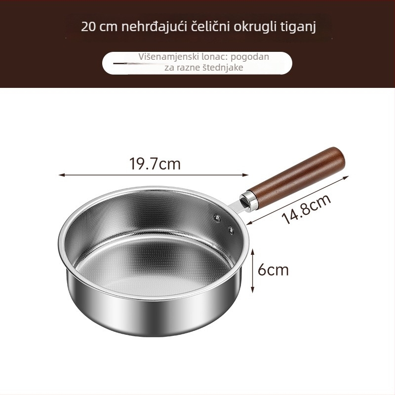 Kvadratni tiganj od 304 nehrđajućeg čelika s nelepljivim premazom, za omletu, palačinke i steak, s trostrukim dnom, kompatibilan s indukcijom – Junxing
