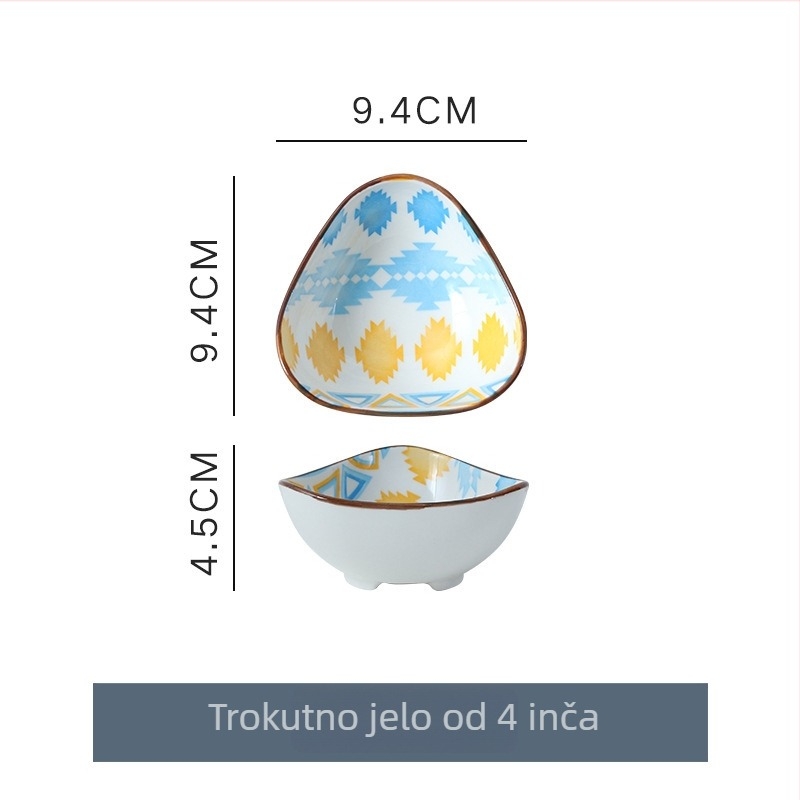 Porcelanske zdjele i tanjuri, boemski stil, ručno oslikana površina, karikatura uzorak, pogodno za mikrovalnu