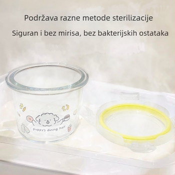 Set dječjih staklenih zdjela za hranu, staklo visoke borosilikatne otpornosti, mikrovalna sigurnost, okrugli oblik, zamrziva