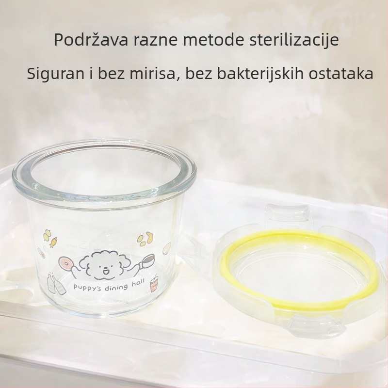 Set dječjih staklenih zdjela za hranu, staklo visoke borosilikatne otpornosti, mikrovalna sigurnost, okrugli oblik, zamrziva