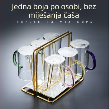 Set staklenih čaša s drškama, otporno na visoke temperature, jednoslojni sloj, otisnut logotip, pogodno za mlijeko