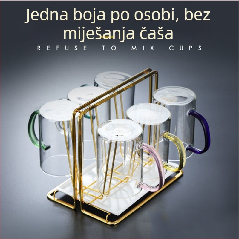 Set staklenih čaša s drškama, otporno na visoke temperature, jednoslojni sloj, otisnut logotip, pogodno za mlijeko