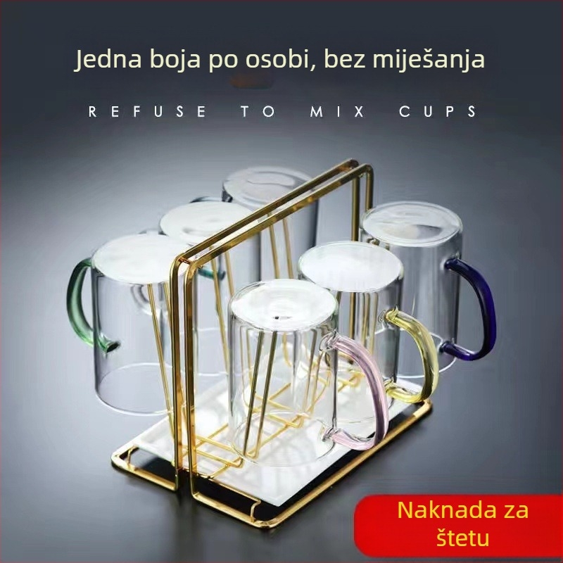 Set staklenih čaša s drškama, otporno na visoke temperature, jednoslojni sloj, otisnut logotip, pogodno za mlijeko