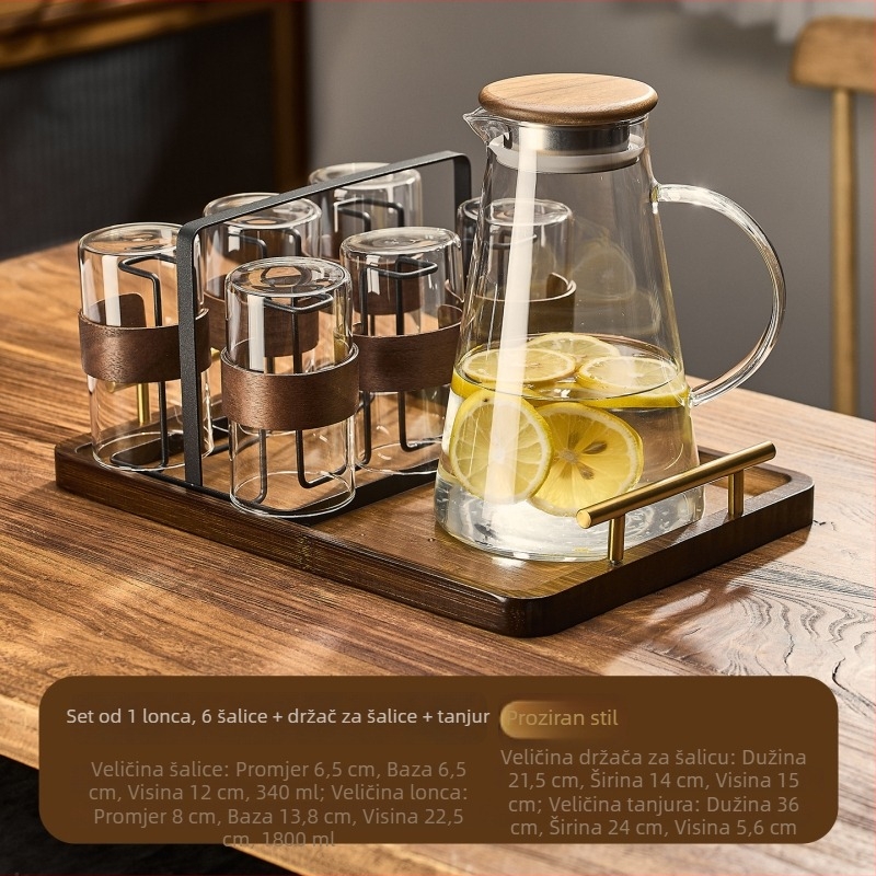 Stakleni set čašica za čaj s čajnikom – otporan na visoke temperature, moderni minimalistički stil, jednostruki dizajn, elektroplatirani završetak