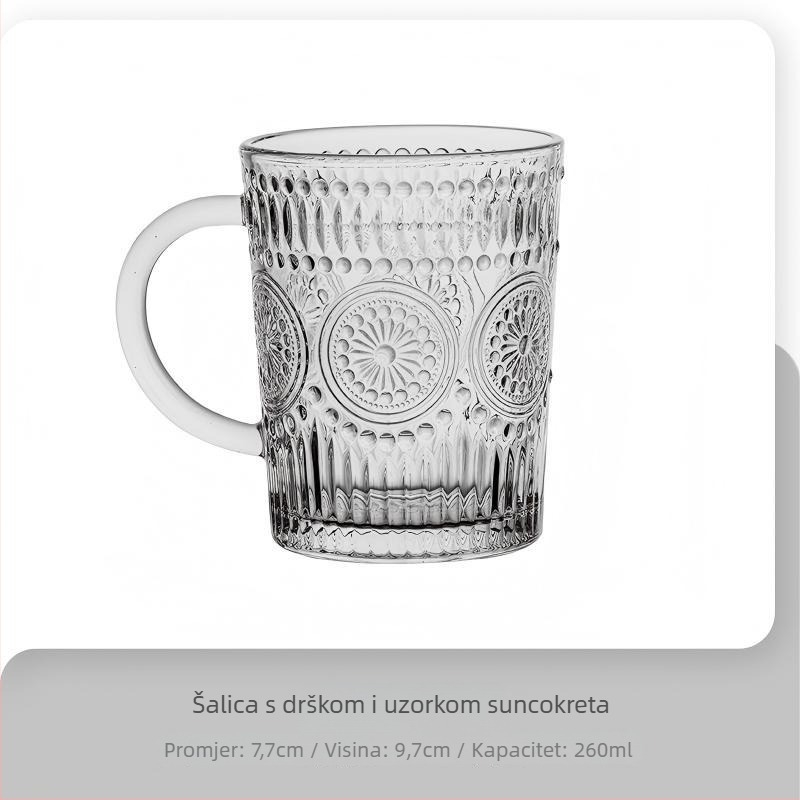 Staklena čaša s motivom suncokreta, kružnog oblika, jednoslojna, bez drške, za kućnu upotrebu