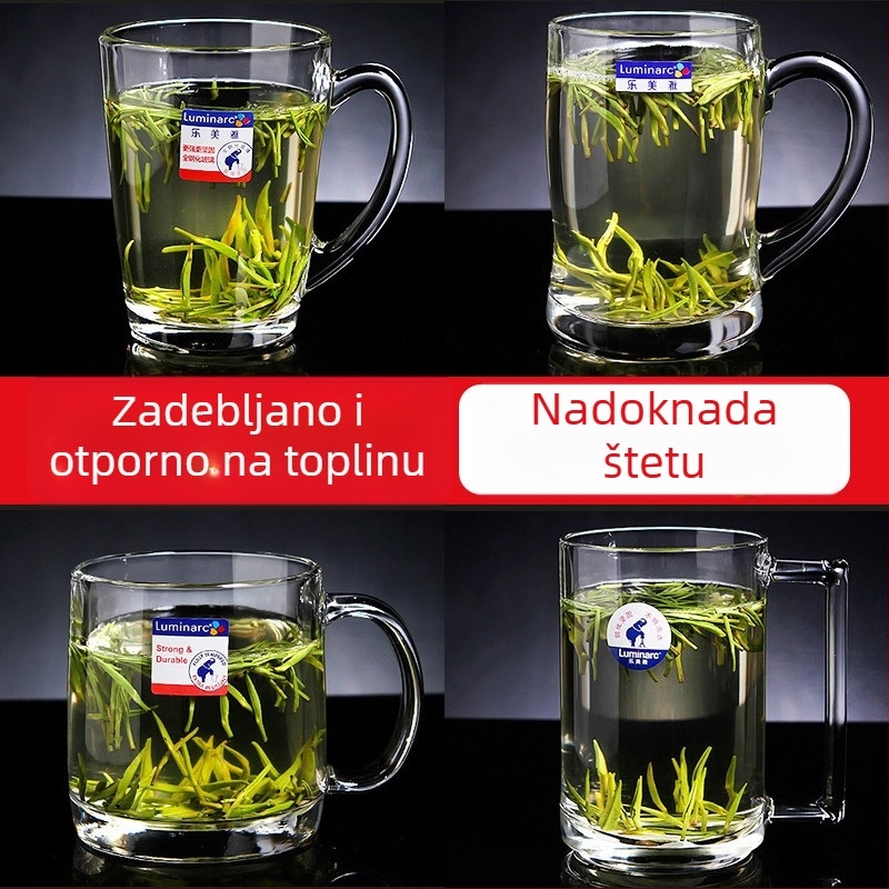 Luminarc staklena šalica za čaj s držačem, otporna na toplinu i mikrovalnu, za kućnu upotrebu