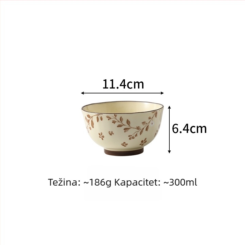 Porcelanski set zdjela i tanjura s cvjetnim podglazurnim uzorkom, mikrovalna sigurnost, okrugli oblik, svjež stil, mogućnost prilagodbe logotipa