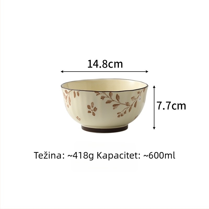 Porcelanski set zdjela i tanjura s cvjetnim podglazurnim uzorkom, mikrovalna sigurnost, okrugli oblik, svjež stil, mogućnost prilagodbe logotipa