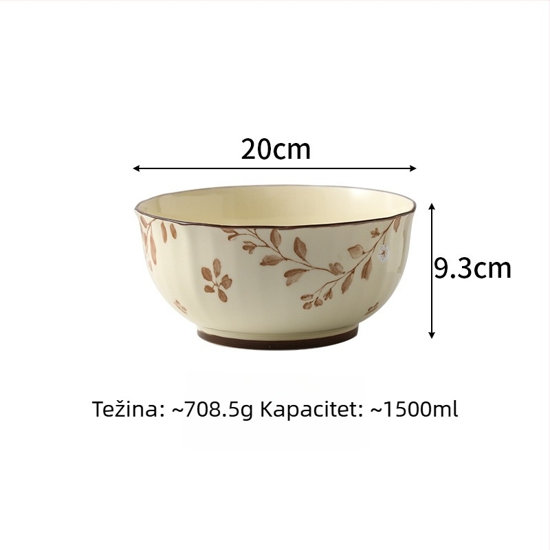 Porcelanski set zdjela i tanjura s cvjetnim podglazurnim uzorkom, mikrovalna sigurnost, okrugli oblik, svjež stil, mogućnost prilagodbe logotipa