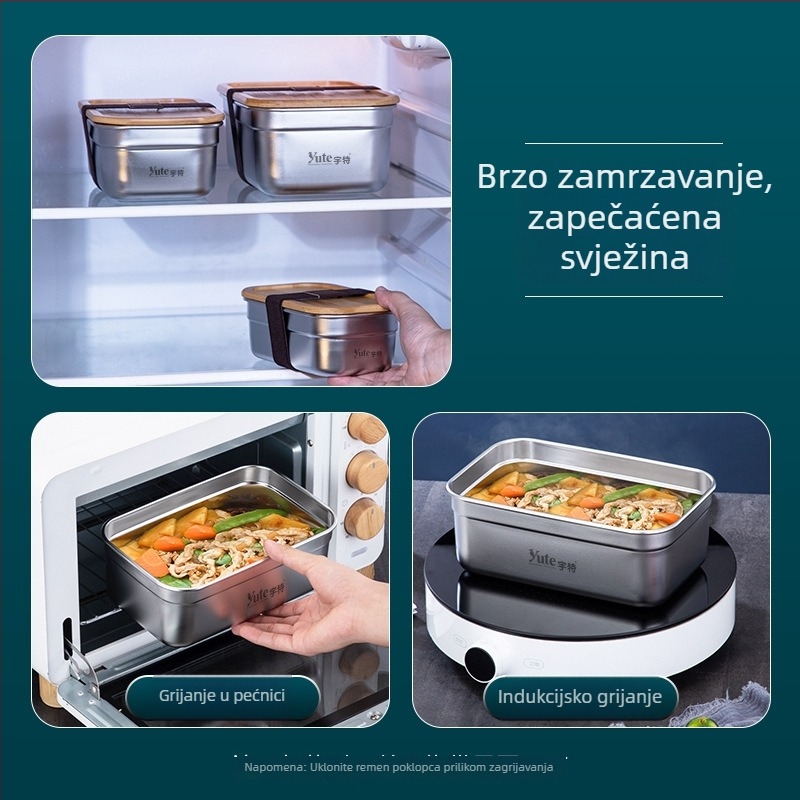 Yute Yute 304 nehrđajući čelik pravokutna kutija s poklopcem od bambusa, korejski stil Kimchi box, prehrambena kutija za ručak