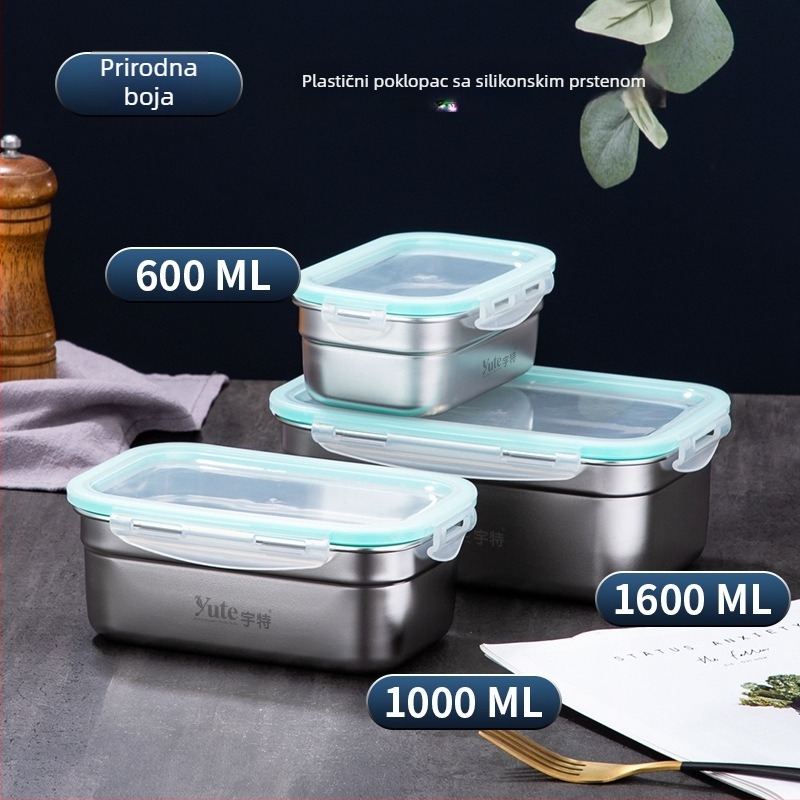 Yute Yute 304 nehrđajući čelik pravokutna kutija s poklopcem od bambusa, korejski stil Kimchi box, prehrambena kutija za ručak