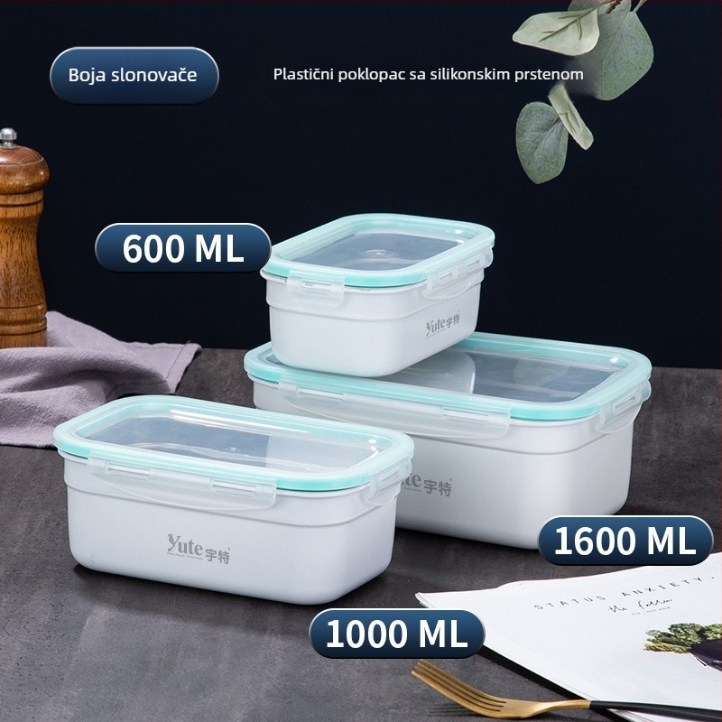 Yute Yute 304 nehrđajući čelik pravokutna kutija s poklopcem od bambusa, korejski stil Kimchi box, prehrambena kutija za ručak