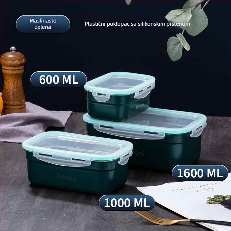 Yute Yute 304 nehrđajući čelik pravokutna kutija s poklopcem od bambusa, korejski stil Kimchi box, prehrambena kutija za ručak