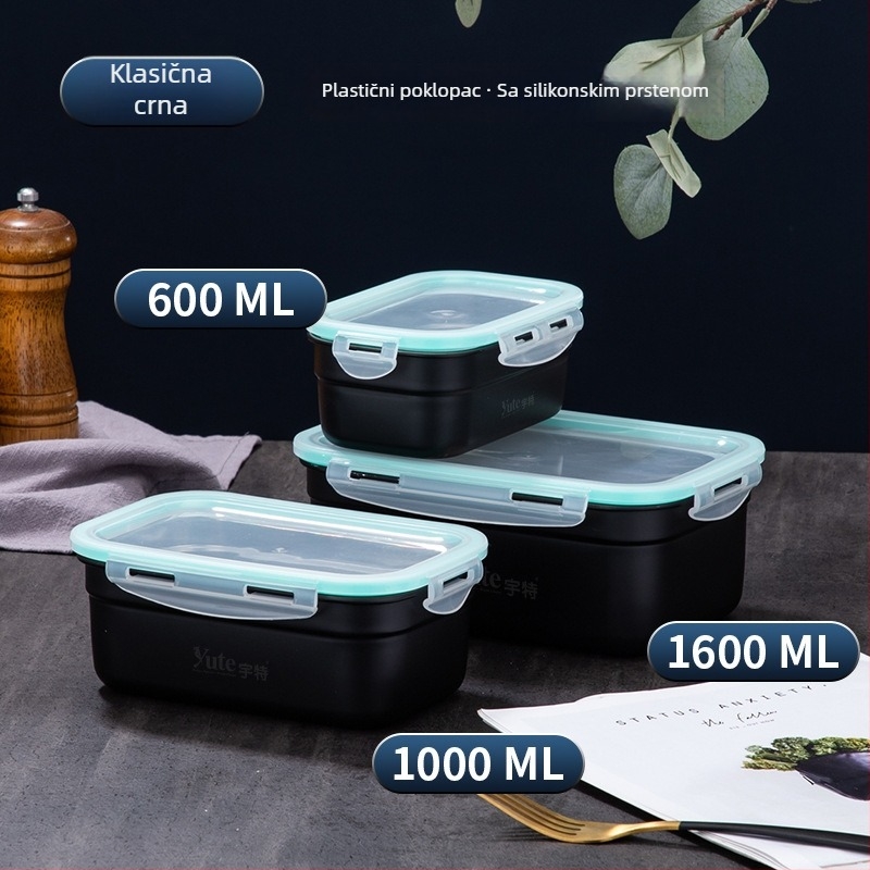 Yute Yute 304 nehrđajući čelik pravokutna kutija s poklopcem od bambusa, korejski stil Kimchi box, prehrambena kutija za ručak