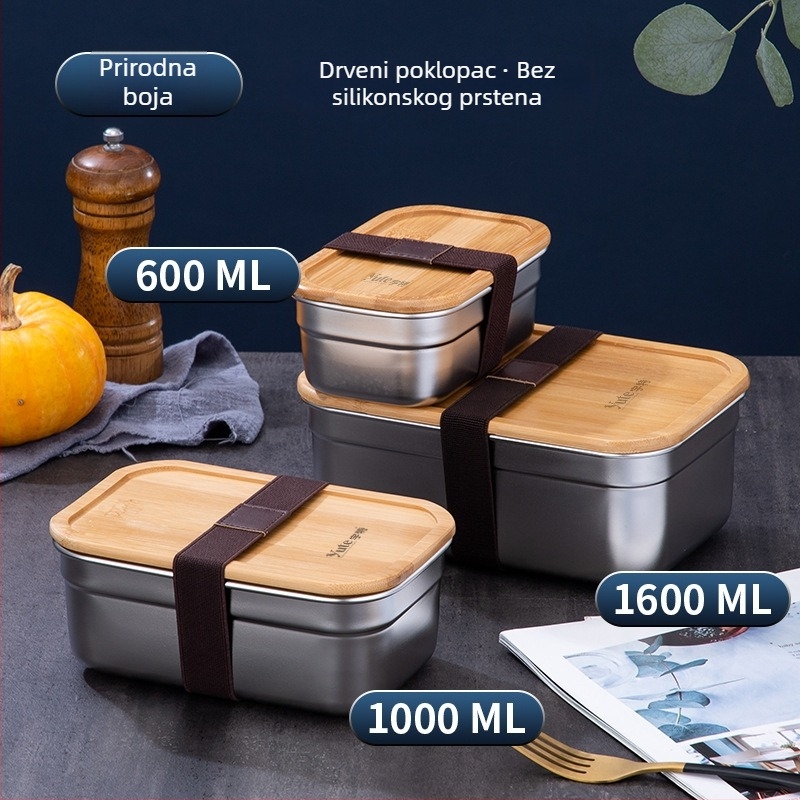 Yute Yute 304 nehrđajući čelik pravokutna kutija s poklopcem od bambusa, korejski stil Kimchi box, prehrambena kutija za ručak