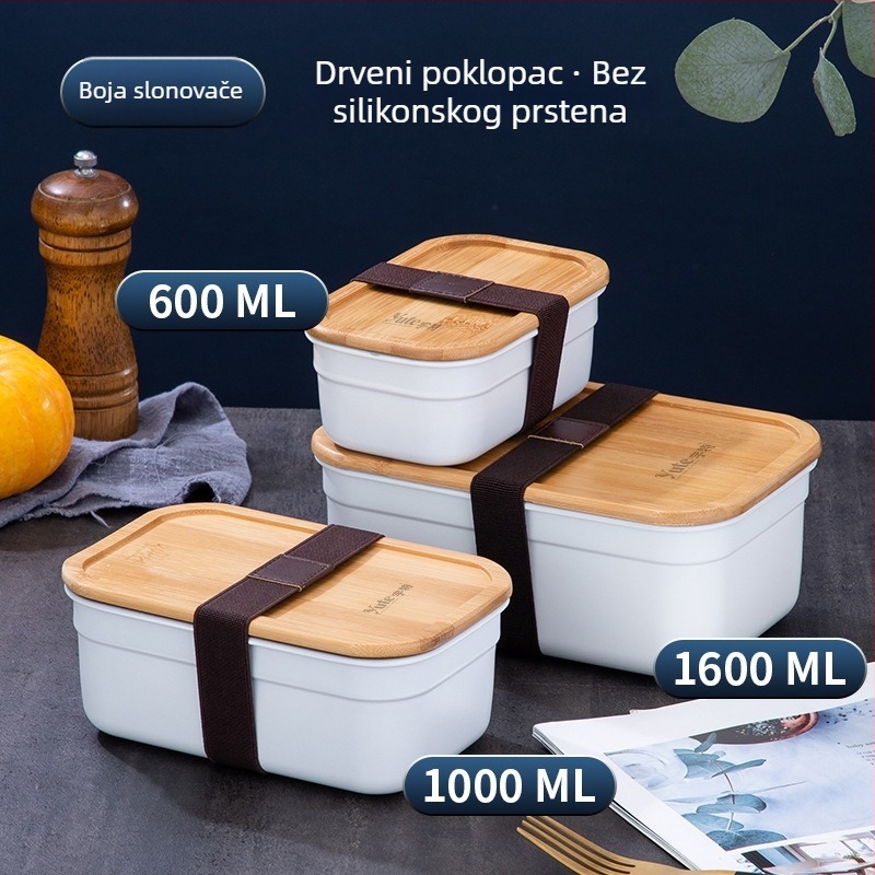 Yute Yute 304 nehrđajući čelik pravokutna kutija s poklopcem od bambusa, korejski stil Kimchi box, prehrambena kutija za ručak