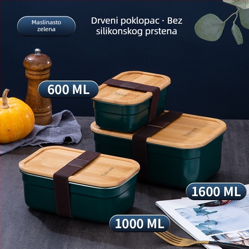 Yute Yute 304 nehrđajući čelik pravokutna kutija s poklopcem od bambusa, korejski stil Kimchi box, prehrambena kutija za ručak