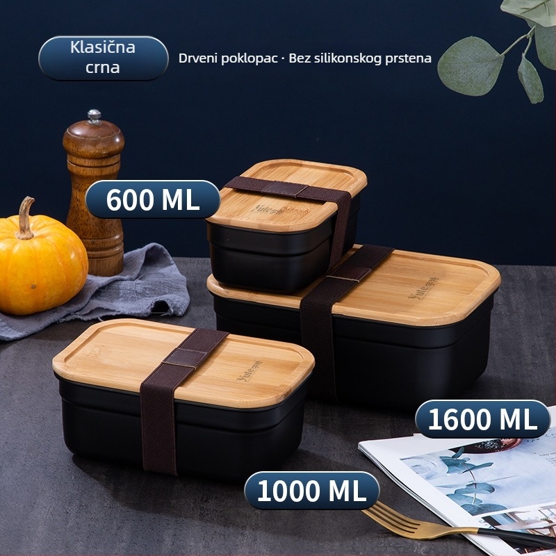 Yute Yute 304 nehrđajući čelik pravokutna kutija s poklopcem od bambusa, korejski stil Kimchi box, prehrambena kutija za ručak