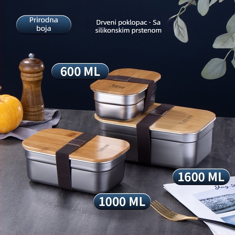 Yute Yute 304 nehrđajući čelik pravokutna kutija s poklopcem od bambusa, korejski stil Kimchi box, prehrambena kutija za ručak