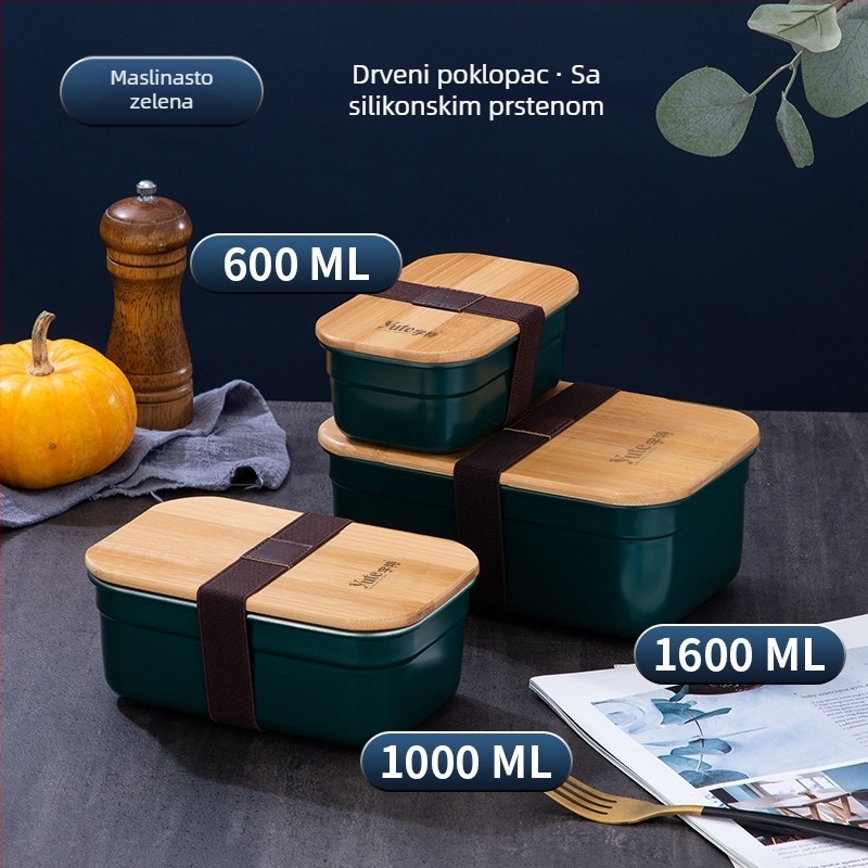 Yute Yute 304 nehrđajući čelik pravokutna kutija s poklopcem od bambusa, korejski stil Kimchi box, prehrambena kutija za ručak