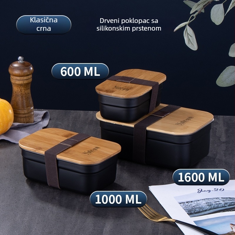 Yute Yute 304 nehrđajući čelik pravokutna kutija s poklopcem od bambusa, korejski stil Kimchi box, prehrambena kutija za ručak
