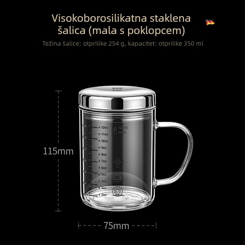 Staklena mjerna čašica sa skalom, otporna na toplinu i pogodna za mikrovalnu, s poklopcem