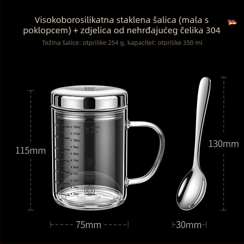 Staklena mjerna čašica sa skalom, otporna na toplinu i pogodna za mikrovalnu, s poklopcem