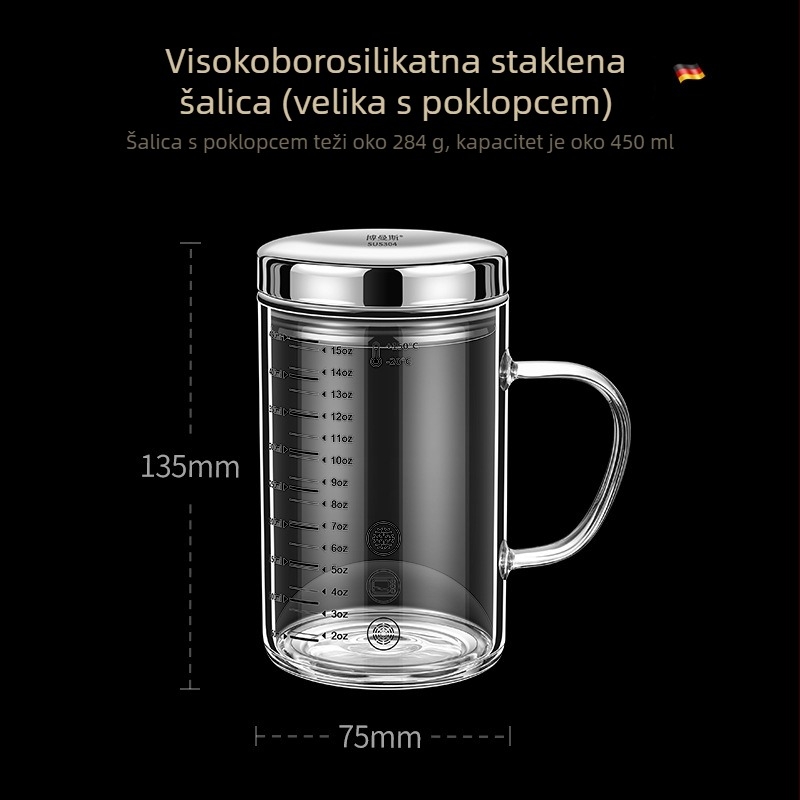 Staklena mjerna čašica sa skalom, otporna na toplinu i pogodna za mikrovalnu, s poklopcem