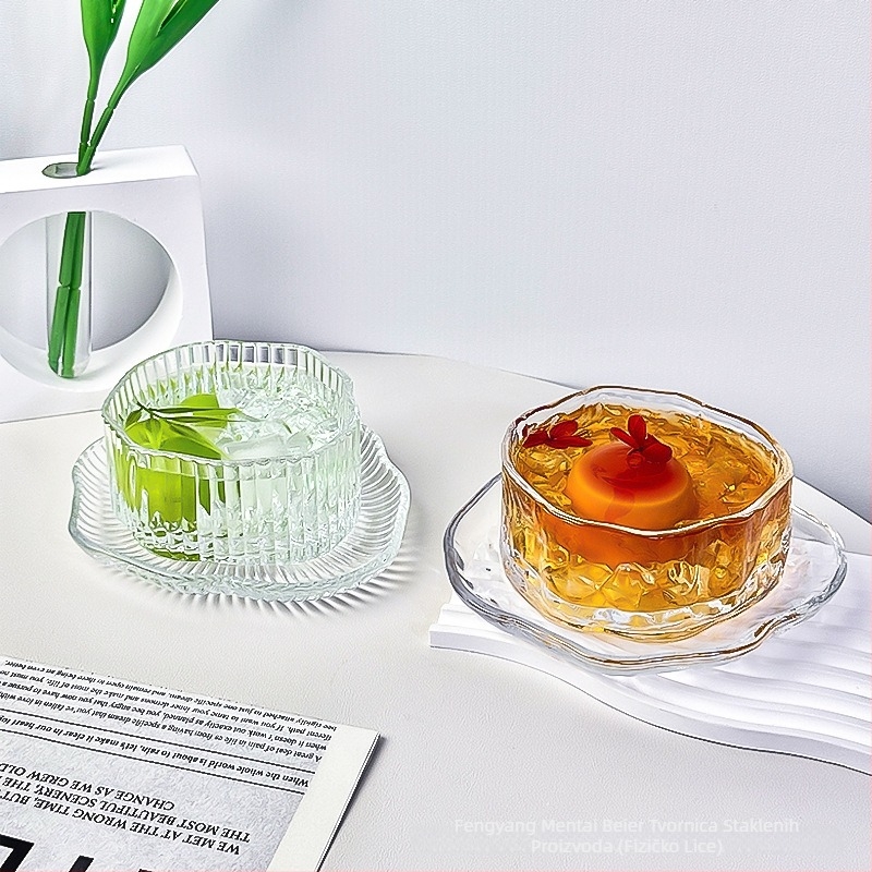 Set desertnih zdjela od stakla sodalime, nepravilnog oblika, moderni minimalistički stil, prilagodljivo, nije prikladno za mikrovalnu