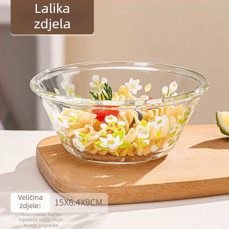 Staklena šalica za doručak s poklopcem i žlicom, elegantna s držkom, cvjetni uzorak, okrugli oblik, staklo soda-lime
