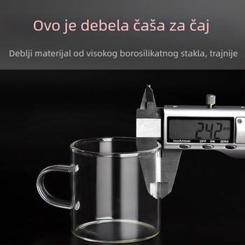 Šalice za čaj od borosilikatnog stakla s drškom, dvodijelni set, ručno izrađene, otporne na visoke temperature