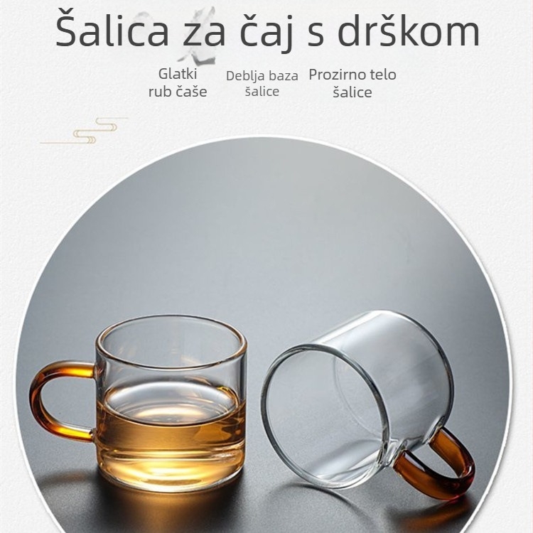 Šalice za čaj od borosilikatnog stakla s drškom, dvodijelni set, ručno izrađene, otporne na visoke temperature