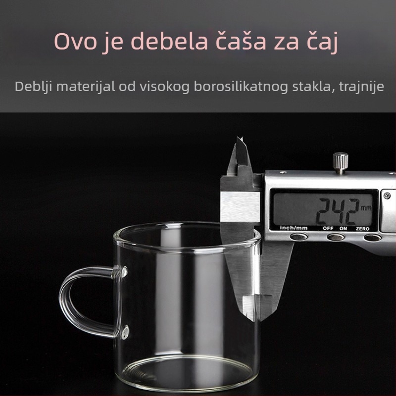 Šalice za čaj od borosilikatnog stakla s drškom, dvodijelni set, ručno izrađene, otporne na visoke temperature