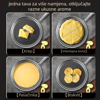 Tava za prženje, 316 ne-magnetno nerđajući čelik, neprijanjajući, višeslojno dno, dubina 2 cm, težina 1 kg