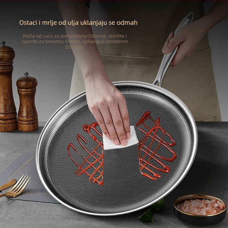 Tava za prženje, 316 ne-magnetno nerđajući čelik, neprijanjajući, višeslojno dno, dubina 2 cm, težina 1 kg