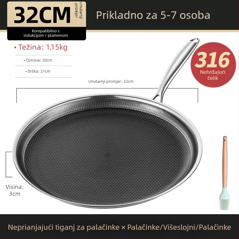Tava za prženje, 316 ne-magnetno nerđajući čelik, neprijanjajući, višeslojno dno, dubina 2 cm, težina 1 kg
