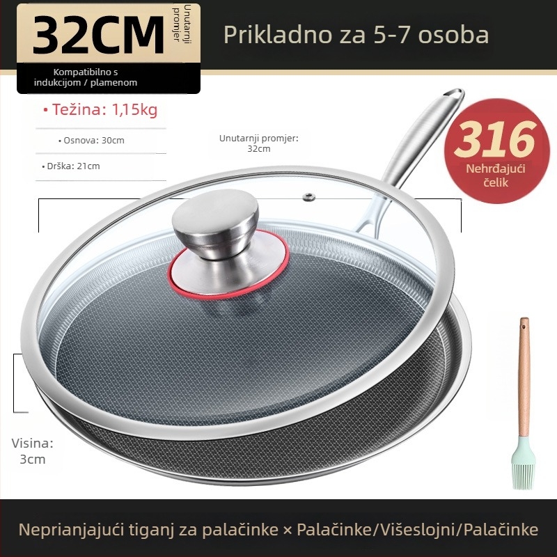 Tava za prženje, 316 ne-magnetno nerđajući čelik, neprijanjajući, višeslojno dno, dubina 2 cm, težina 1 kg