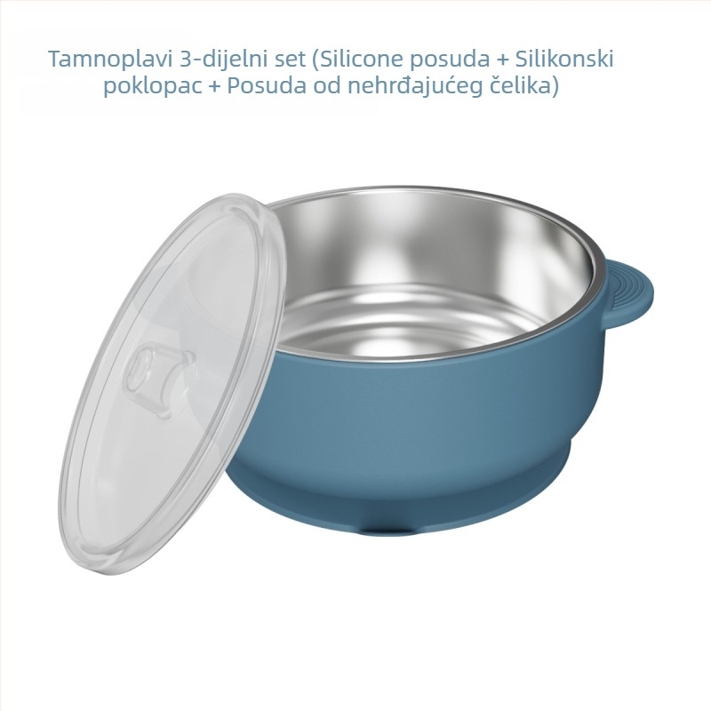 Set dječjeg pribora za hranjenje: silikon vilica i žlica, zdjela od nehrđajućeg čelika s prianjanjem, 5 dijelova, prehrambeni silikon, od 6 mjeseci