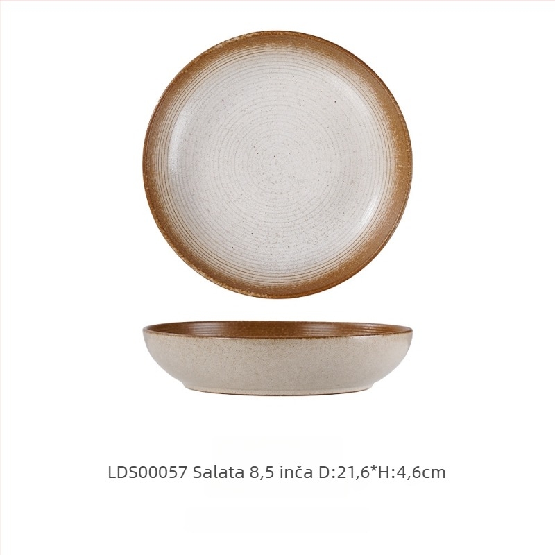 Set keramičkog posuđa s glazurom iz kiln-glazed, čvrst porculan, retro luksuzni stil, uzorak koji imitira opeklinu drveta, mikrovalna kompatibilnost, prilagodljivo